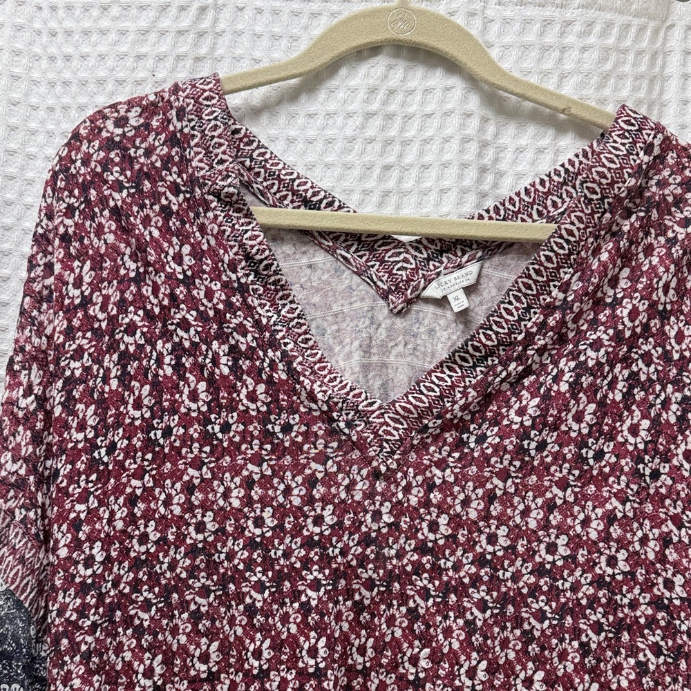Lucky Brand Burgundy Floral V-Neck Blouse